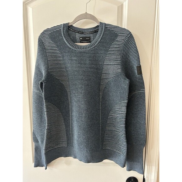 Under Armour Women's L Blue IntelliKnit Phantom Sweater 2.0 Crew Fitted NWOT - Picture 1 of 9